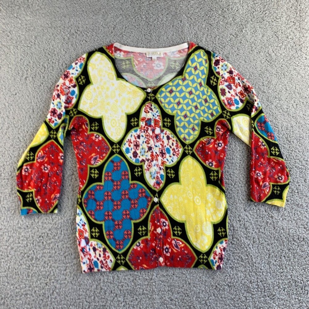 Joseph A Cardigan Sweater Womens Large Floral Rayon Colorful Bohemian Beach NEW‎